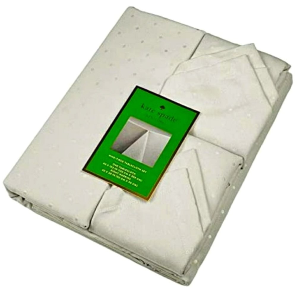 KATE SPADE SILVER GREY LARABEE DOT TABLECLOTH SET